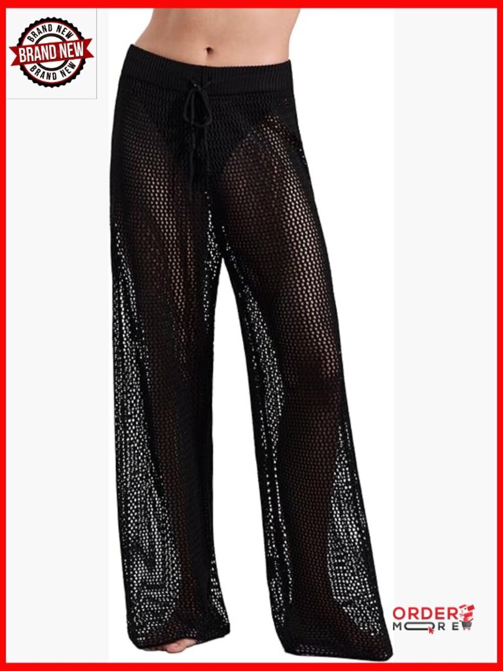 High Waist Crochet Beach Pant Cover-Up Wide Leg Elastic Waist
